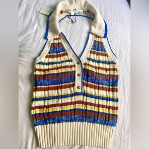 Veronica Beard Lirra Knit Halterneck Top (Comes w/ extra buttons)